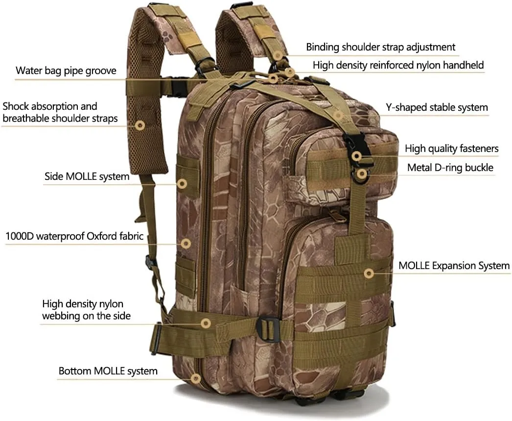 Military Tactical Backpack Rucksacks 3 Day Assault Pack for Hunting Trekking Camping Outdoor (Python Pattern Mud)