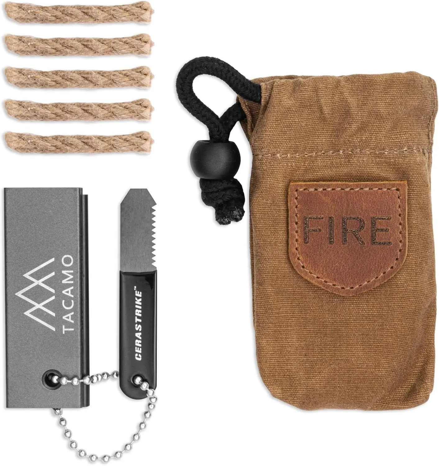 Mini Emergency Fire Starter Kit 4.5” x 2.5” x 1”, 2.5oz - Compact All-Weather Survival Fire Making Kit with Ferro Rod, Cerastrike Ceramic Scraper, Tinder Tabs & Canvas Storage Bag