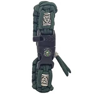 Mini Hiking & Camping Survival Kit | Adjustable Survival Bracelet – Loud Whistle, Fire Starter, Compass, Tactical Paracord Bracelet with Silver Viking Beads - Made in USA (Emerald Green)