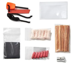 Mini Pocket Fire Starting Kit, 21 Pieces Outdoor Survival Kit, Resealable Waterproof Bag, Includes Survival Information Sheet, Tactical Gear & Accessories