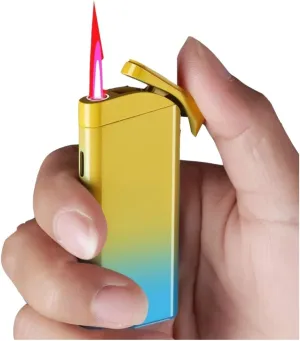 Mini Thin Butane Lighter，Butane Refillable Windproof Lighter, Pocket Lighter with Adjustable Flame, Great Gift for Men for Birthday, Christmas (Butane Gas Not Included) (Color : Yellow)