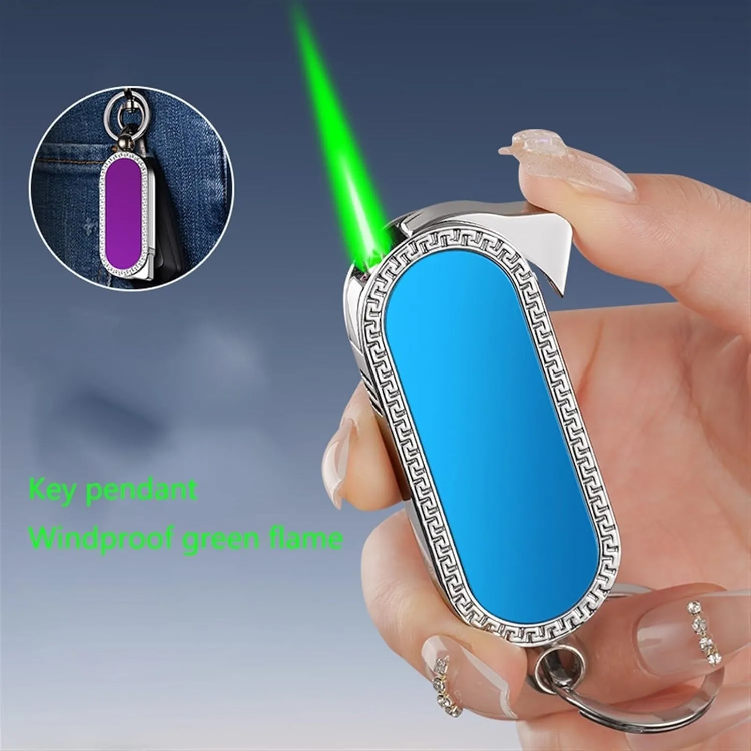 Mini Torch Lighter, Butane Torch Lighter with Keychain, Windproof Green Flame Lighter, Adjustable Flame, Refillable Butane Gas Lighter, Portable Metal Lighter, Boyfriend Husband Dad Gift(Black)