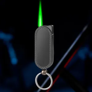 Mini Torch Lighter, Butane Torch Lighter with Keychain, Windproof Green Flame Lighter, Adjustable Flame, Refillable Butane Gas Lighter, Portable Metal Lighter, Boyfriend Husband Dad Gift(Black)