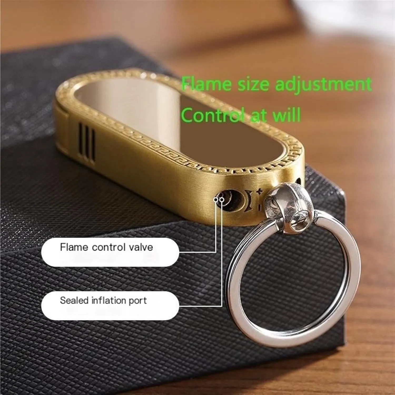 Mini Torch Lighter, Butane Torch Lighter with Keychain, Windproof Green Flame Lighter, Adjustable Flame, Refillable Butane Gas Lighter, Portable Metal Lighter, Boyfriend Husband Dad Gift(Black)