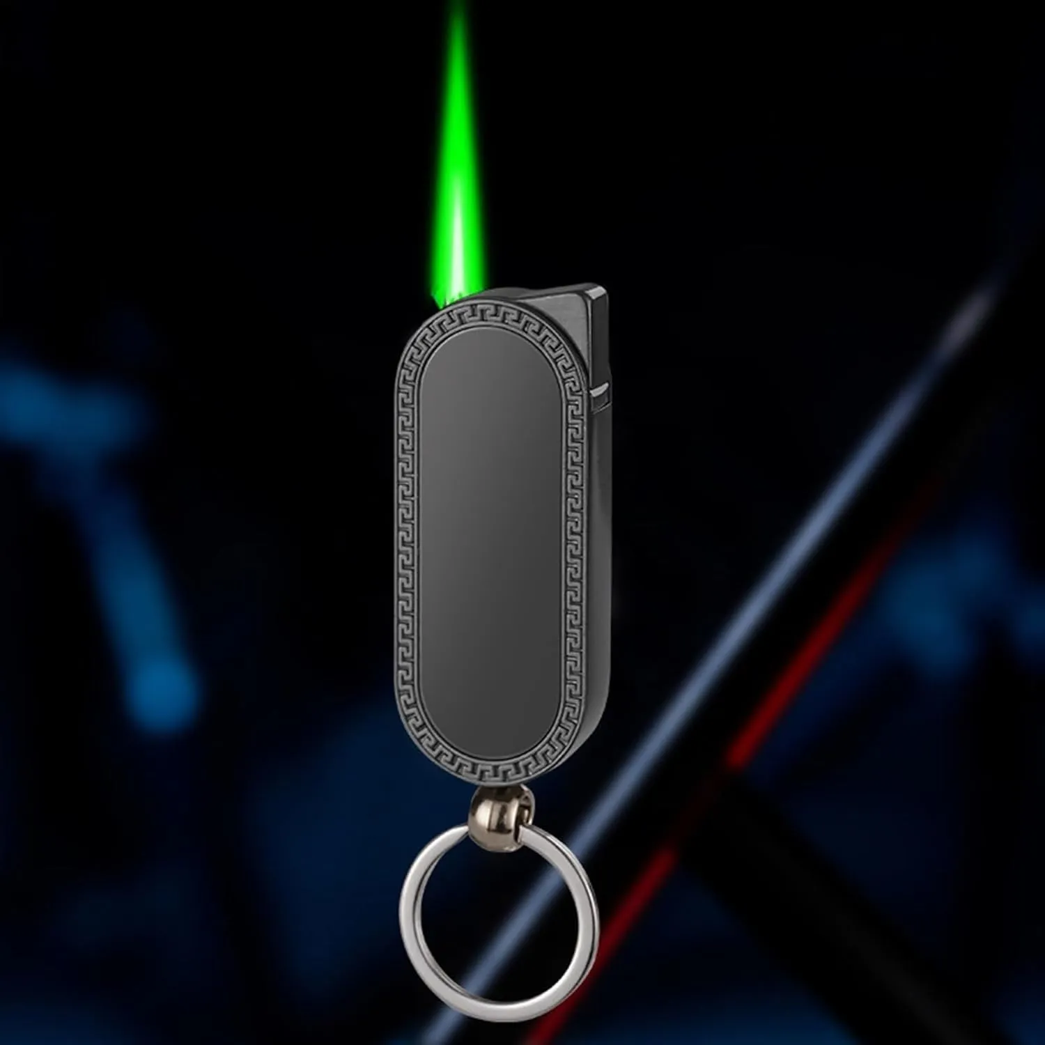 Mini Torch Lighter, Butane Torch Lighter with Keychain, Windproof Green Flame Lighter, Adjustable Flame, Refillable Butane Gas Lighter, Portable Metal Lighter, Boyfriend Husband Dad Gift(Black)