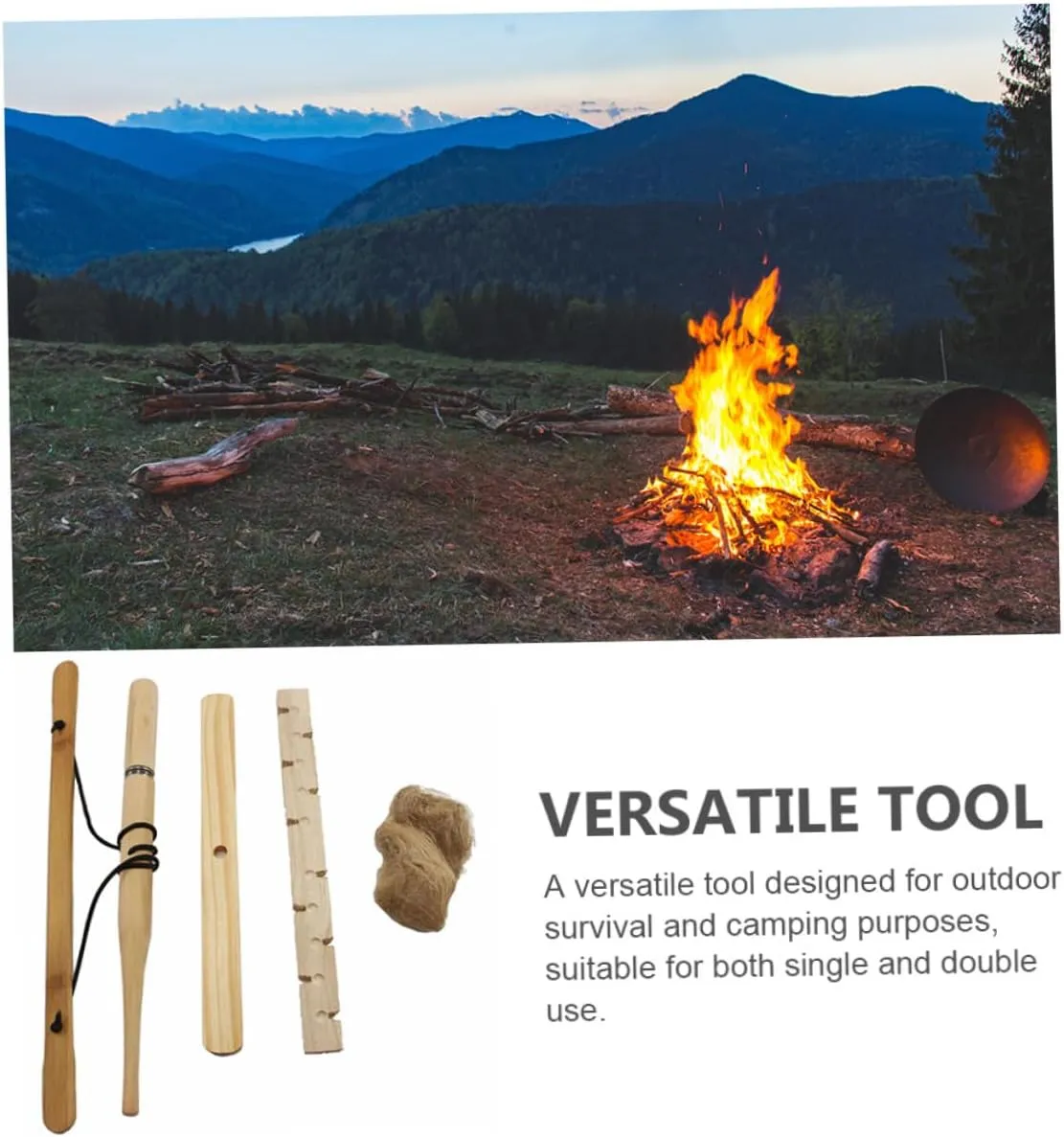 Mipcase Camping Bow Drill Kit Emergency Kit Outdoor Fire Making Tool Friction Fire Tool Fire Piston Kit