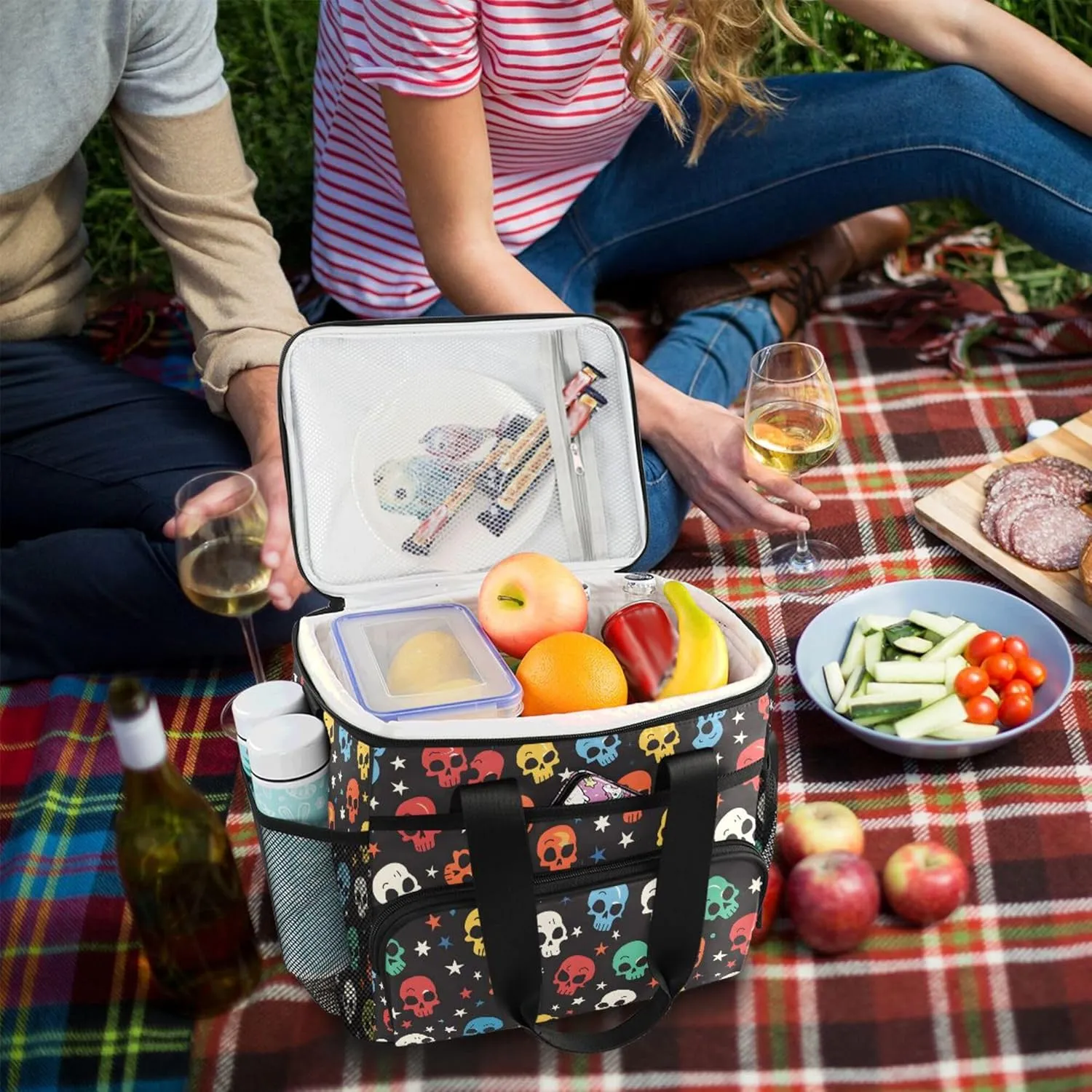 MNSRUU Cooler Bag Skull Stars Soft Cooler Bag Insulated Lunch Totes Picnic Bag Beach Cooler Lunch Box Container with Adjustable Shoulder Strap