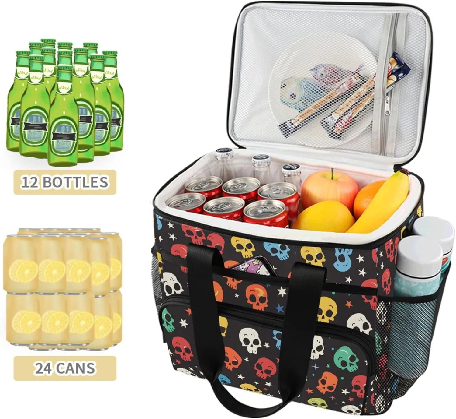 MNSRUU Cooler Bag Skull Stars Soft Cooler Bag Insulated Lunch Totes Picnic Bag Beach Cooler Lunch Box Container with Adjustable Shoulder Strap