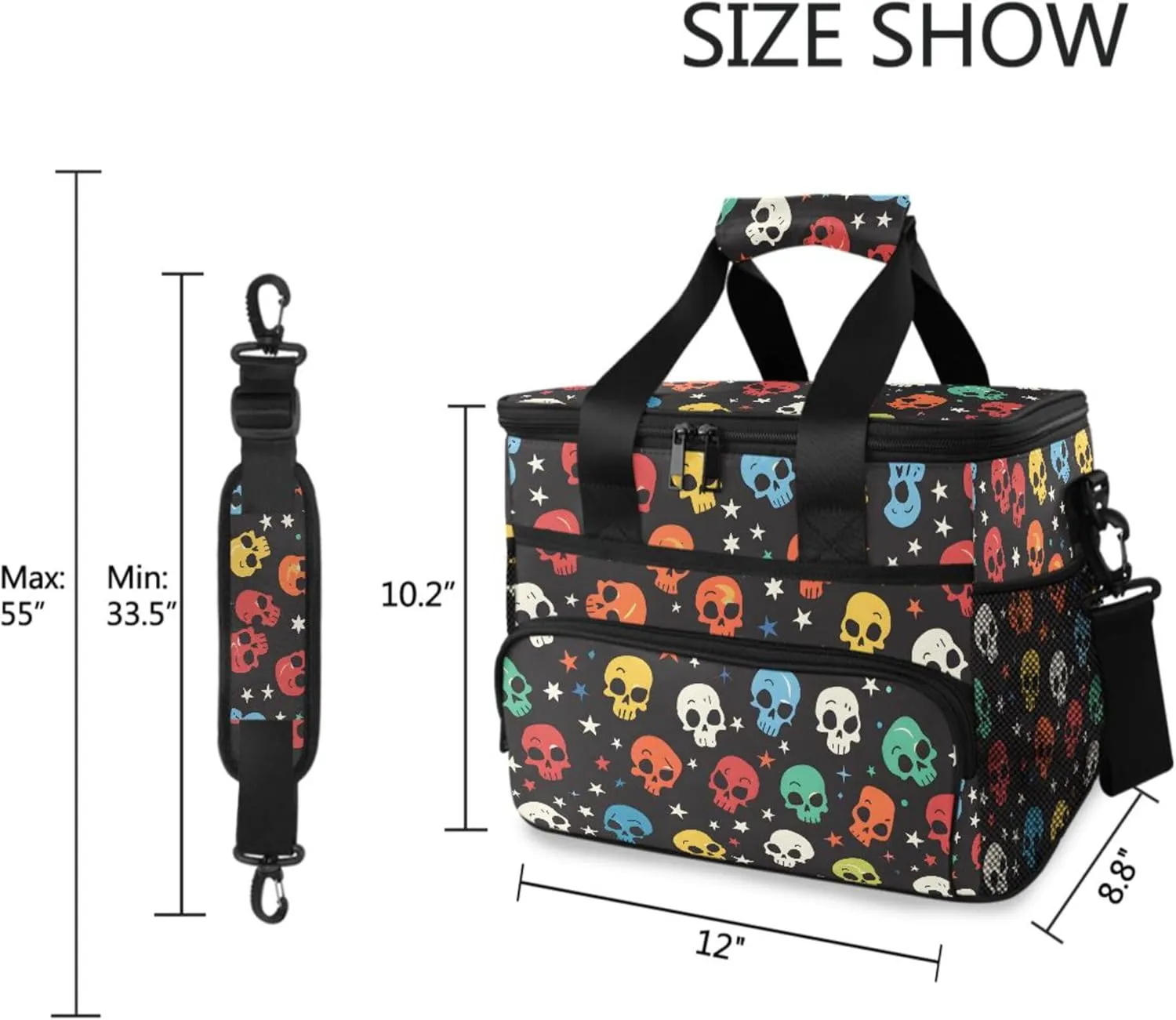 MNSRUU Cooler Bag Skull Stars Soft Cooler Bag Insulated Lunch Totes Picnic Bag Beach Cooler Lunch Box Container with Adjustable Shoulder Strap