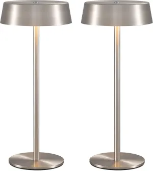 Modern Cordless Table Lamp Set of 2, Portable LED Desk Lamps, Rechargeable 5000mAh Battery Operated, Dimming Night Light for Bedroom, Dining Room, Bar, Outdoor, Waterproof, Brushed Nickel