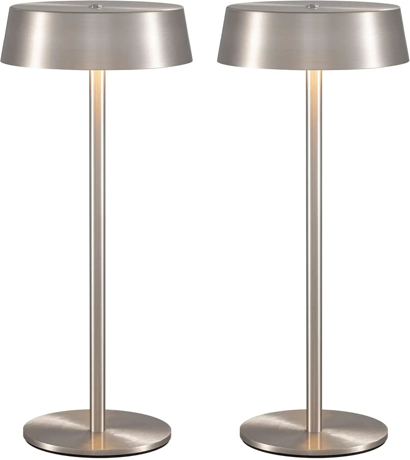 Modern Cordless Table Lamp Set of 2, Portable LED Desk Lamps, Rechargeable 5000mAh Battery Operated, Dimming Night Light for Bedroom, Dining Room, Bar, Outdoor, Waterproof, Brushed Nickel