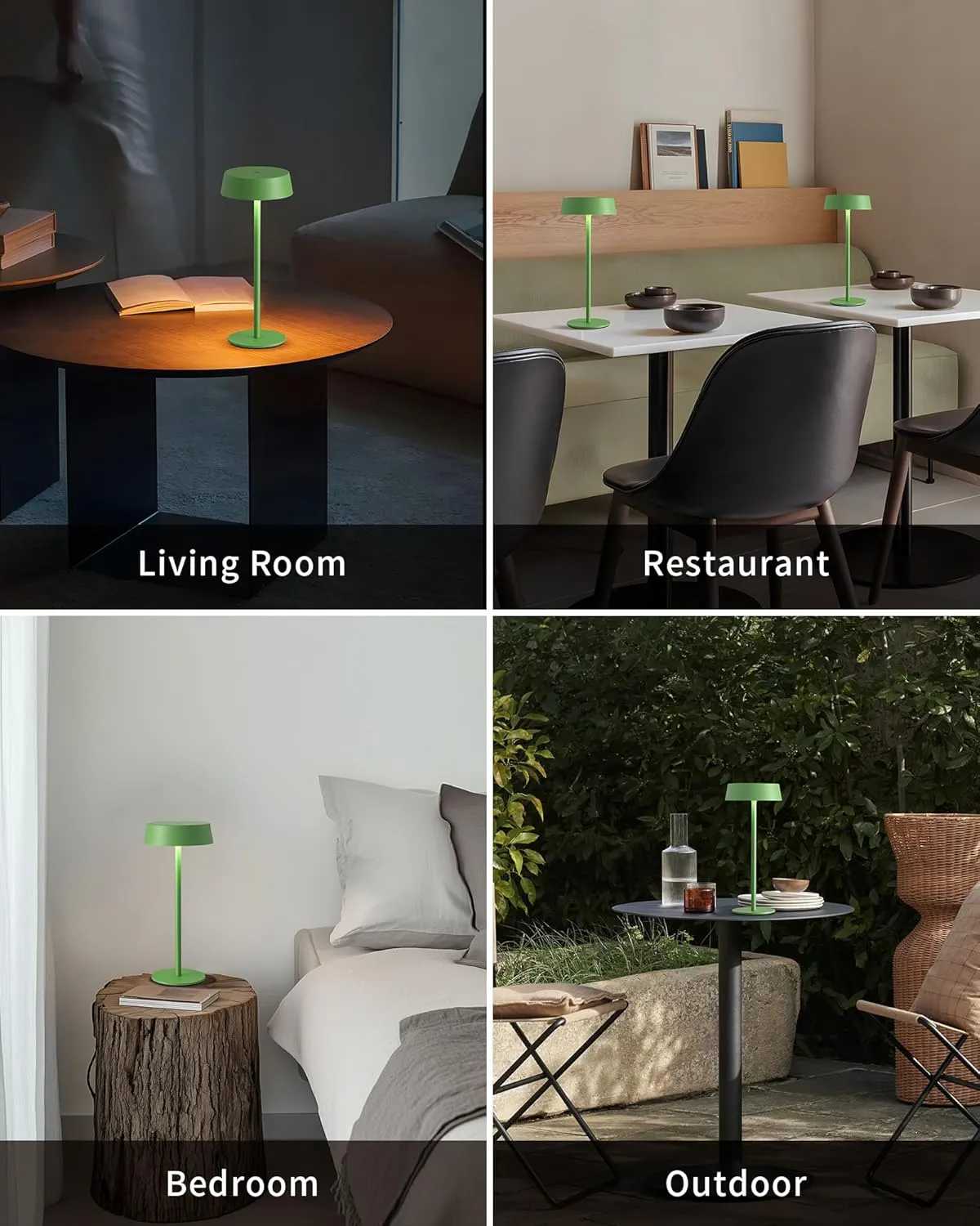 Modern Cordless Table Lamp Set of 2, Portable LED Desk Lamps, Rechargeable 5000mAh Battery Operated, Dimming Night Light for Bedroom, Dining Room, Bar, Outdoor, Waterproof (Green)