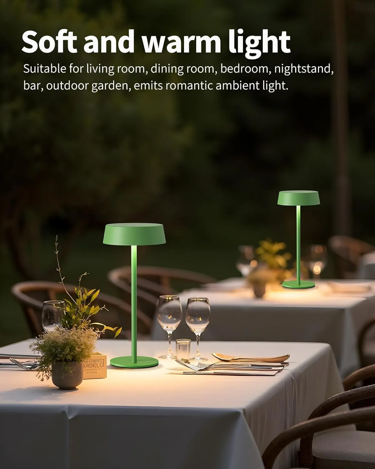 Modern Cordless Table Lamp Set of 2, Portable LED Desk Lamps, Rechargeable 5000mAh Battery Operated, Dimming Night Light for Bedroom, Dining Room, Bar, Outdoor, Waterproof (Green)