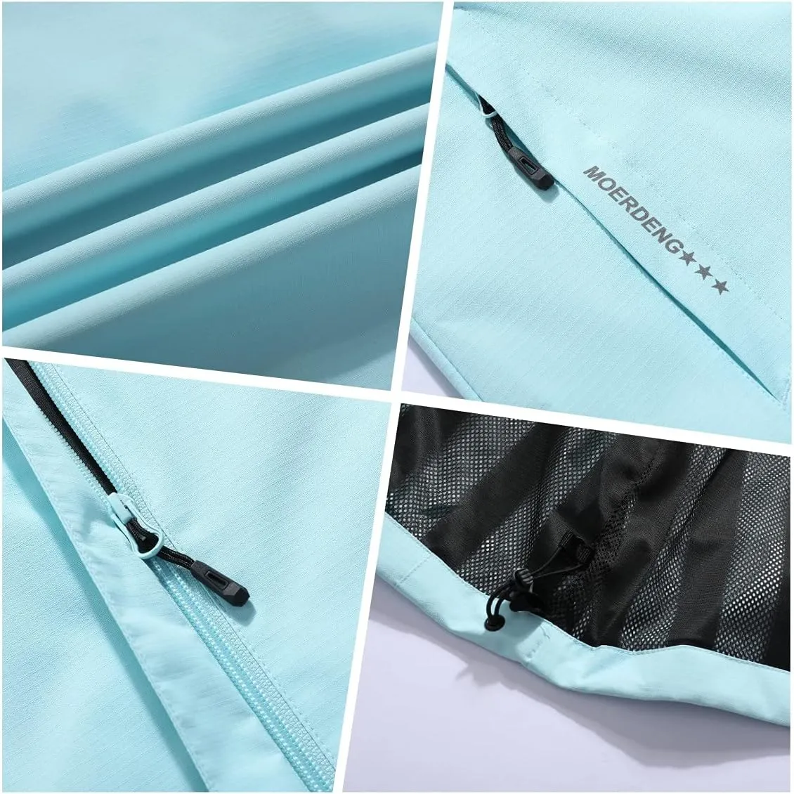 MOERDENG Women's Waterproof Rain Jacket Outdoor Lightweight Hooded Raincoat for Hiking Travel