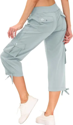 MoFiz Women's Cargo Capris Hiking Pants Lightweight Quick Dry Outdoor Athletic Travel Casual Loose Comfy Cute Pockets