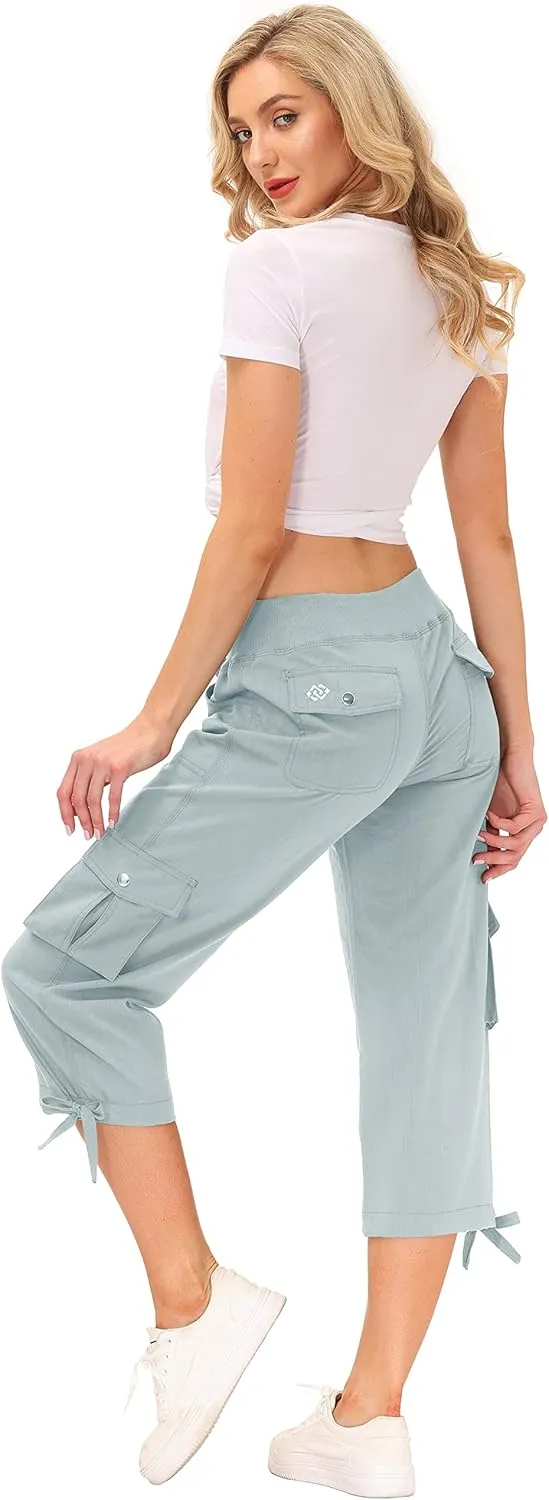 MoFiz Women's Cargo Capris Hiking Pants Lightweight Quick Dry Outdoor Athletic Travel Casual Loose Comfy Cute Pockets