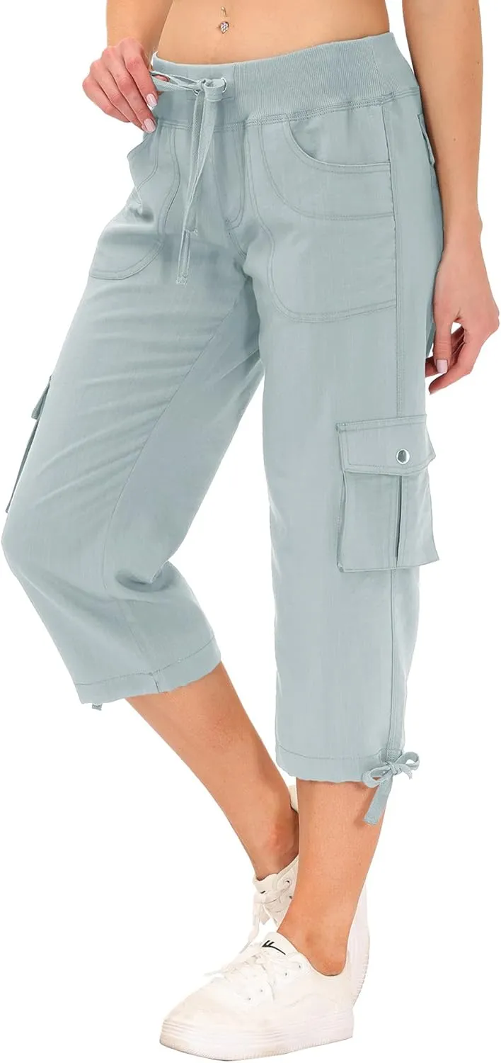 MoFiz Women's Cargo Capris Hiking Pants Lightweight Quick Dry Outdoor Athletic Travel Casual Loose Comfy Cute Pockets
