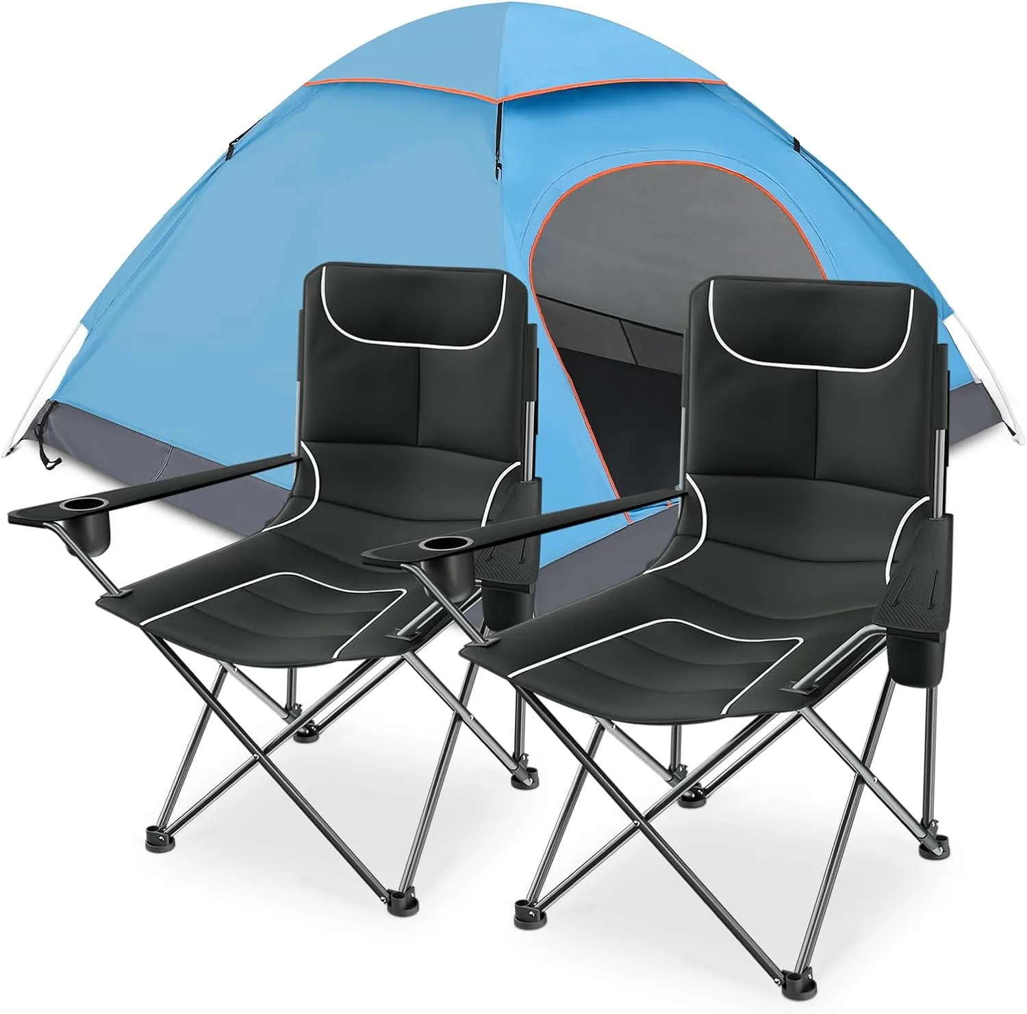 MoNiBloom Camping Combo - 2 Adjustable Folding Chairs & Ultralight Dome Tent with Skylight