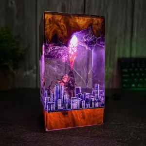 Monster City Resin Epoxy Lamp, 3D Handmade Table Lamp, Wood Resin Epoxy Night Light, Home Decor, Nigth Light Art, Gift for Him, Father, Birthday Gift. (Size M (2,8 * 2,9 * 5,7) Inch)