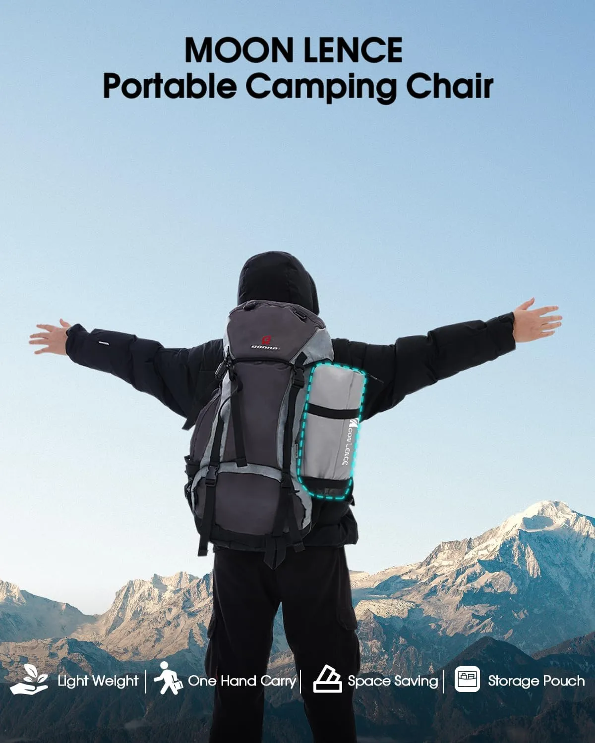 MOON LENCE Camping Chair Plus, Upgraded Comfort & Size, Still Compact and Lightweight, Folding Portable Chair for Backpacking & Hiking, 400Lbs Capacity, Gen 3 Plus