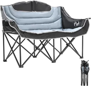 MOPHOTO Double Camping Chair, Folding Camping Loveseat Duo Chair for Adults, Oversized Double Folding Chair, Camping Bench Lawn Chairs Patio Lounge Chairs for Adults