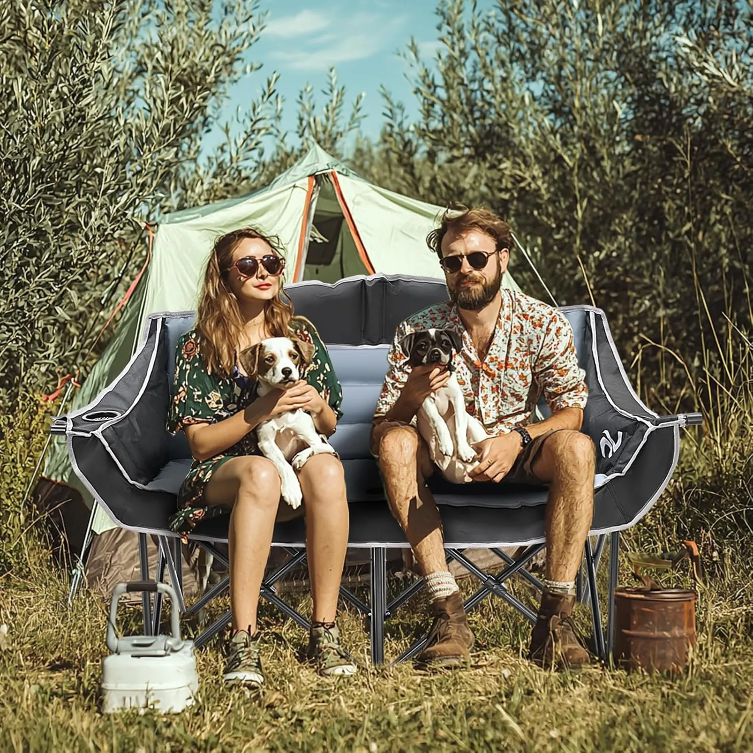 MOPHOTO Double Camping Chair, Folding Camping Loveseat Duo Chair for Adults, Oversized Double Folding Chair, Camping Bench Lawn Chairs Patio Lounge Chairs for Adults