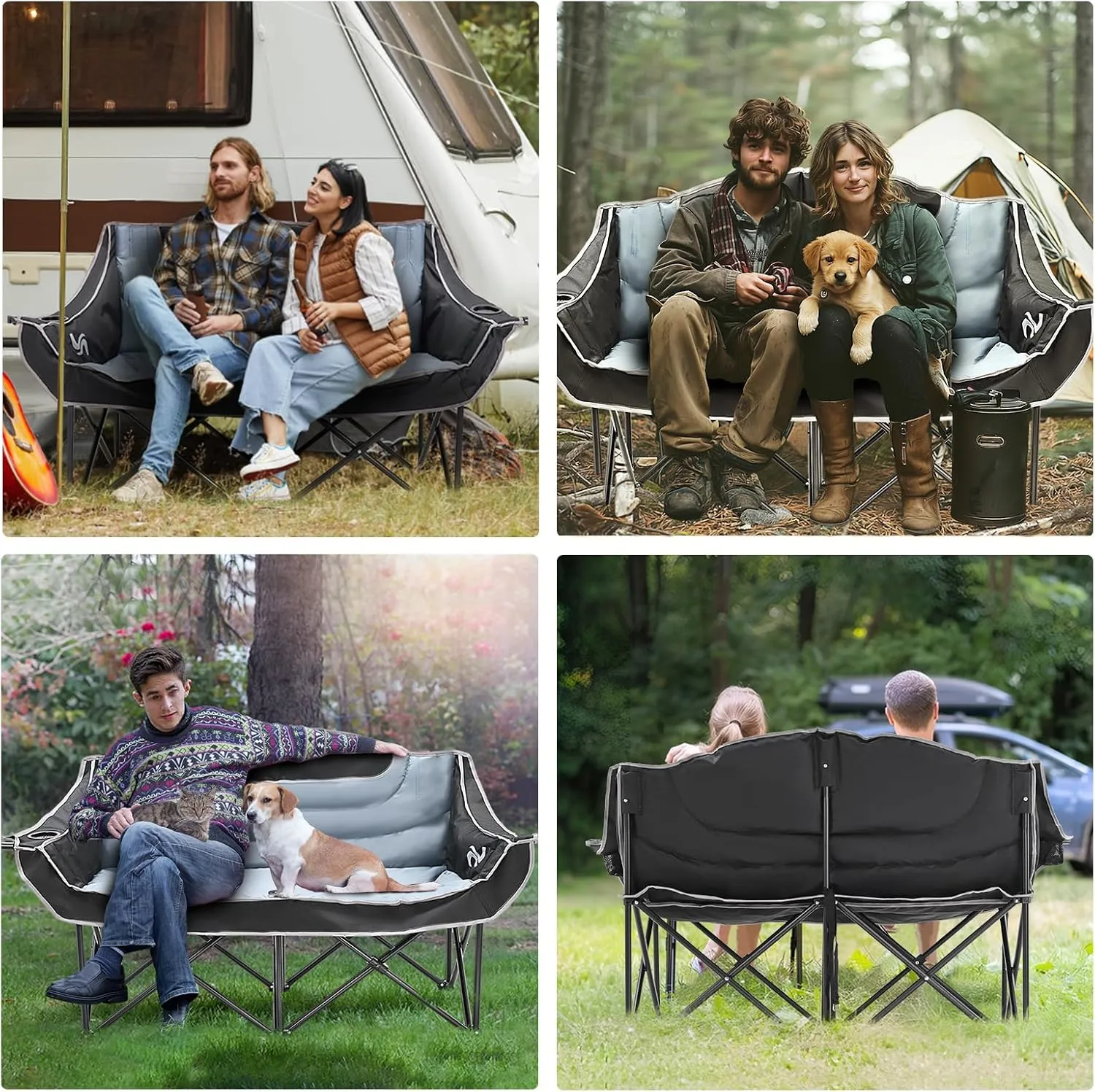 MOPHOTO Double Camping Chair, Folding Camping Loveseat Duo Chair for Adults, Oversized Double Folding Chair, Camping Bench Lawn Chairs Patio Lounge Chairs for Adults