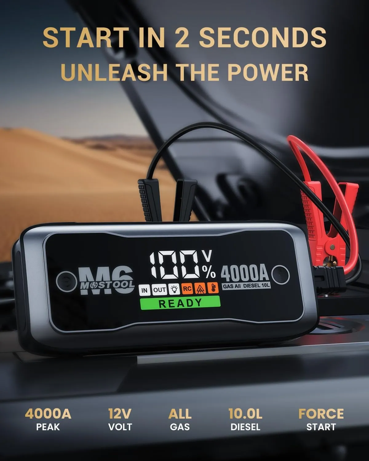 MOSTOOL 4000A Car Battery Jumpstarter,12V Portable Auto Jumper Starter Battery Pack,Car Jump Box with LED Display,Portable Charger & Jumper Cables for All Gas Engines & Up to 10.0L Diesel Engines (M6)