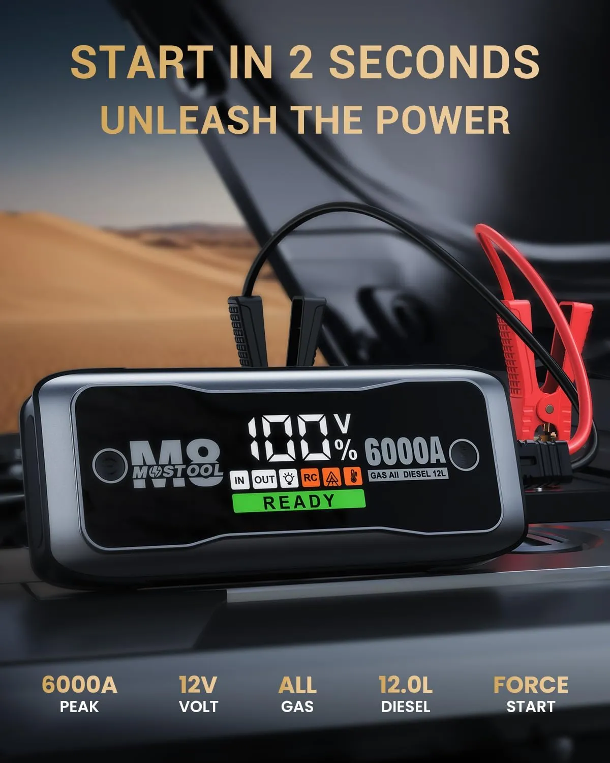 MOSTOOL 6000A Car Battery Jumpstarter,12V Portable Auto Jumper Starter Battery Pack,Car Jump Box with LED Display,Portable Charger & Jumper Cables for All Gas Engines & Up to 12.0L Diesel Engines (M8)