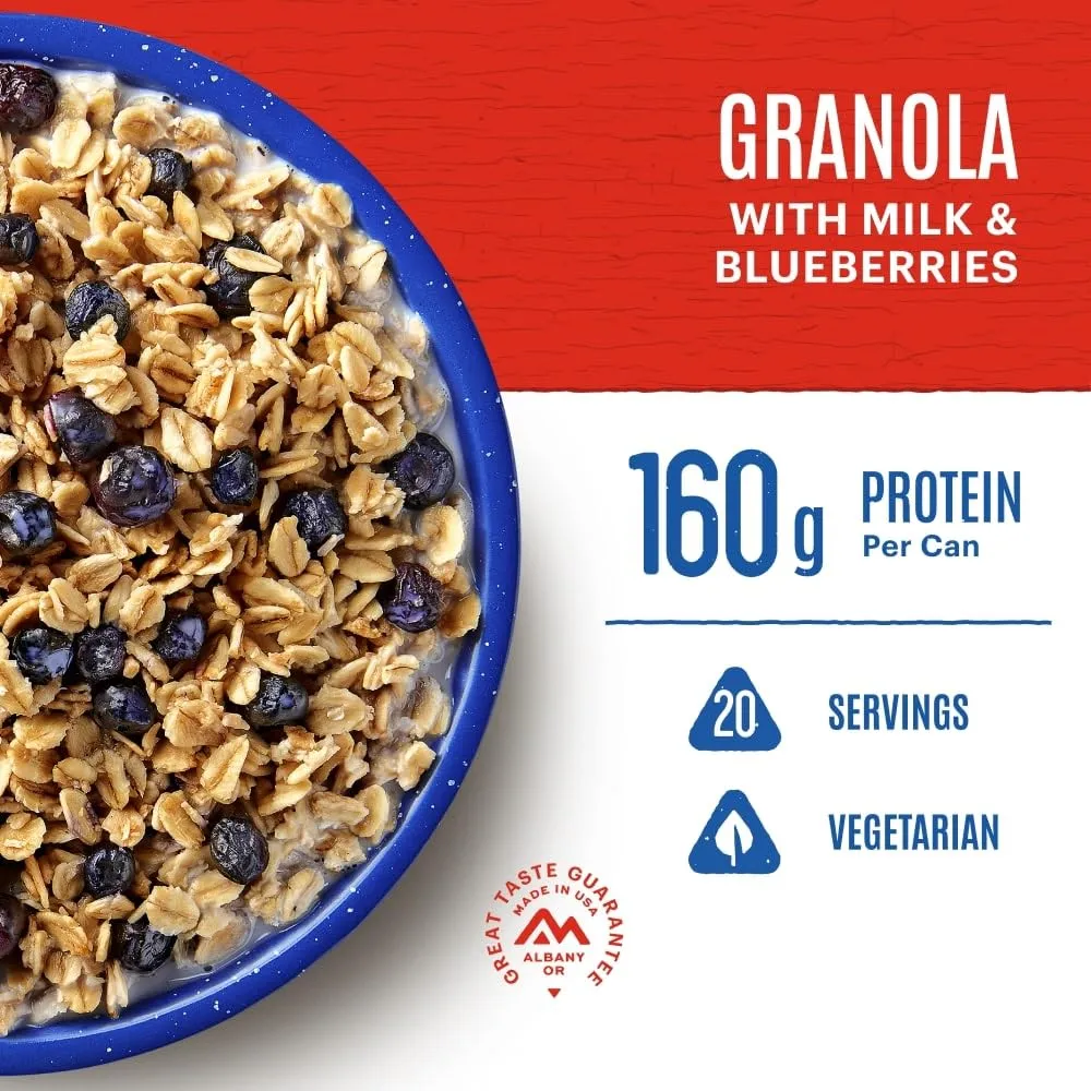 Mountain House Granola with Milk & Blueberries #10 Can | Freeze Dried Survival & Emergency Food | 20 Servings