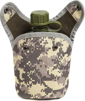 Mountain Land Military Canteen Oblong PE Insulated Camouflage Bag Carrier Cover 1L Capacity Portable Cylinder Sports Water Bottle Tactical Bottle Pouch for Travelling ACU 1L