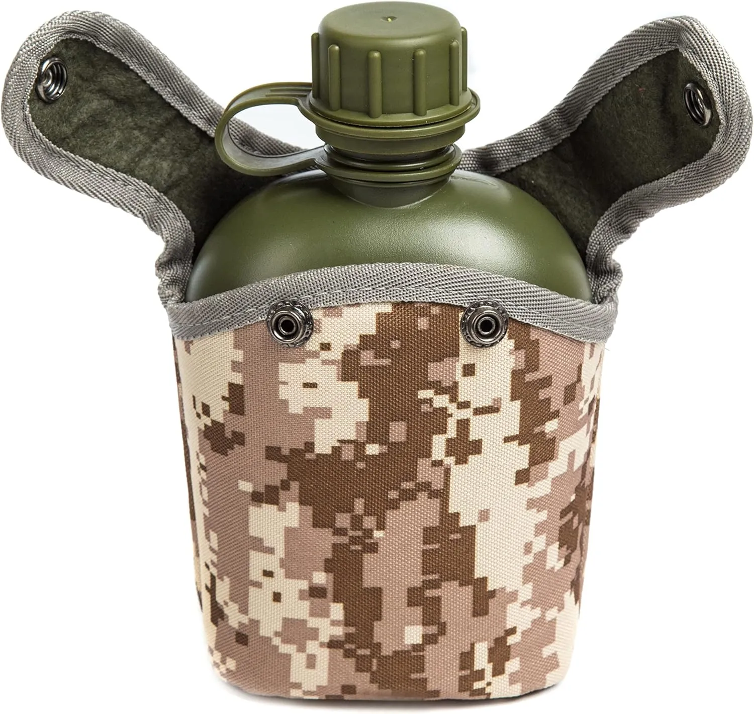 Mountain Land Military Canteen Oblong PE Water Bottle Insulated Camouflage Bag Carrier Cover 800ML Capacity Portable Cylinder Sports Tactical Bottle Pouch Outdoor Gray Desert Camo 800ML