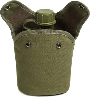 Mountain Land Military Canteen Oblong Water Bottle Insulated Camouflage Bag Carrier Cover 1L Portable Cylinder Sports Tactical Bottle Pouch for Hiking Camping Hunting Travelling Green 1L