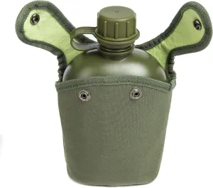 Mountain Land Military Canteen Oblong Water Bottle Insulated Camouflage Bag Carrier Cover 800ML Portable Cylinder Sports Tactical Bottle Pouch for Hiking Camping Hunting Travelling Green 800ML