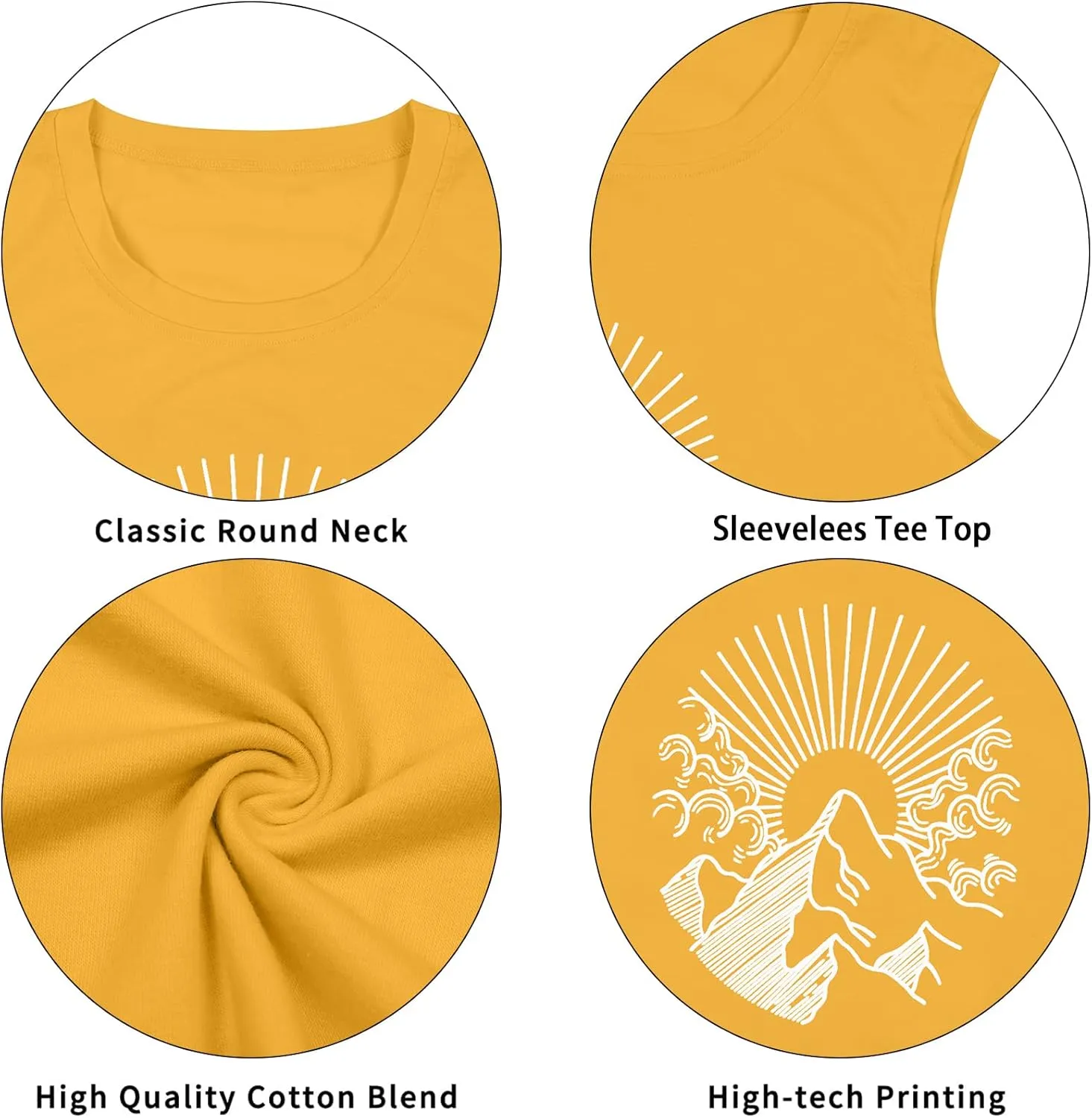 Mountain Sunrise Tank Tops Women Hiking Mountain Sleeveless T Shirt Tees Camping Vest Muscle Shirt