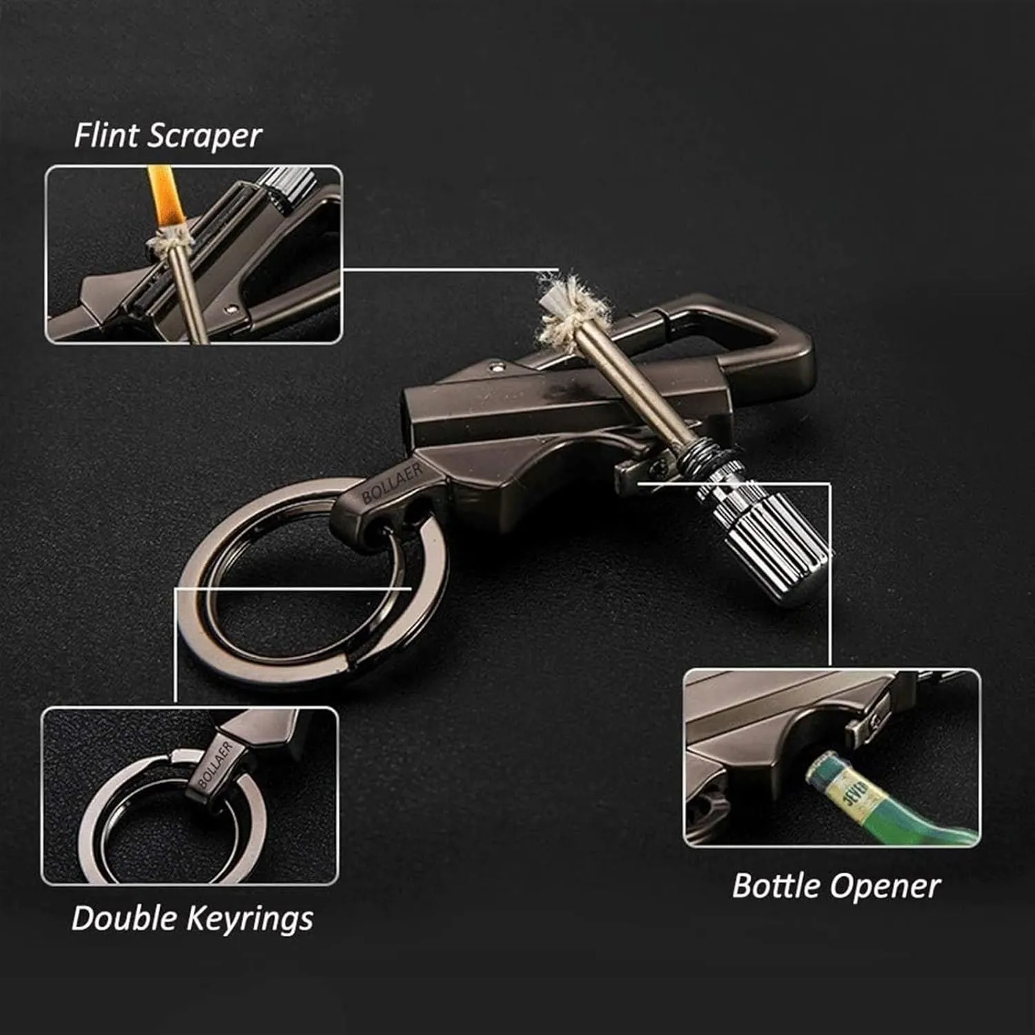 Multi Function Keychain Bottle Opener, Reusable Survival Fire Starter Lighter, Kerosene Rechargeable Lighter, Best Gift Ideas and Emergency Survival Gear (Color : Brass)