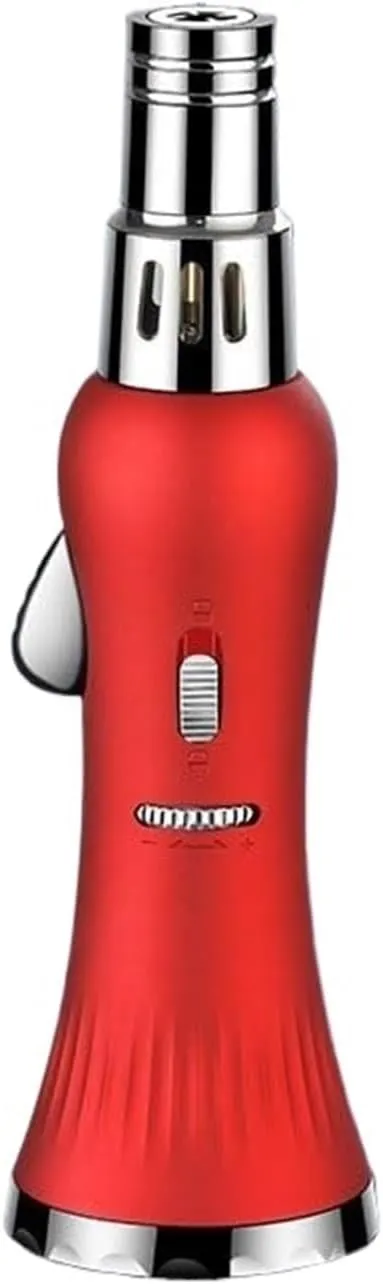 Multifunctional Extra-Long red Flame Butane lighters, Windproof Jet red Flame, Retro Metal with Safety Lock, Adjustable Flame and refillable Gas Portable Lighter (Without Fuel)(Red)