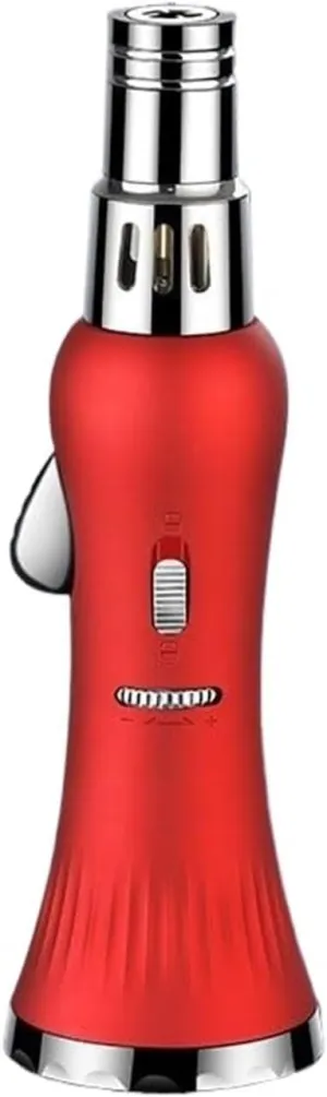 Multifunctional Extra-Long red Flame Butane lighters, Windproof Jet red Flame, Retro Metal with Safety Lock, Adjustable Flame and refillable Gas Portable Lighter (Without Fuel)(Red)