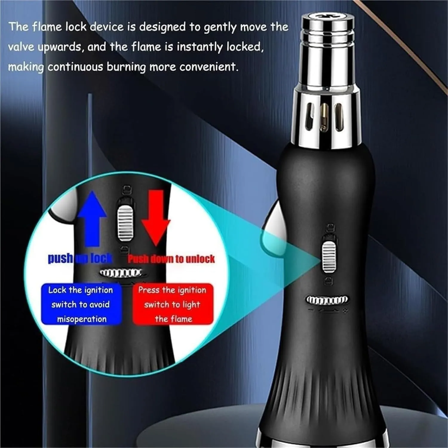 Multifunctional Extra-Long red Flame Butane lighters, Windproof Jet red Flame, Retro Metal with Safety Lock, Adjustable Flame and refillable Gas Portable Lighter (Without Fuel)(Red)