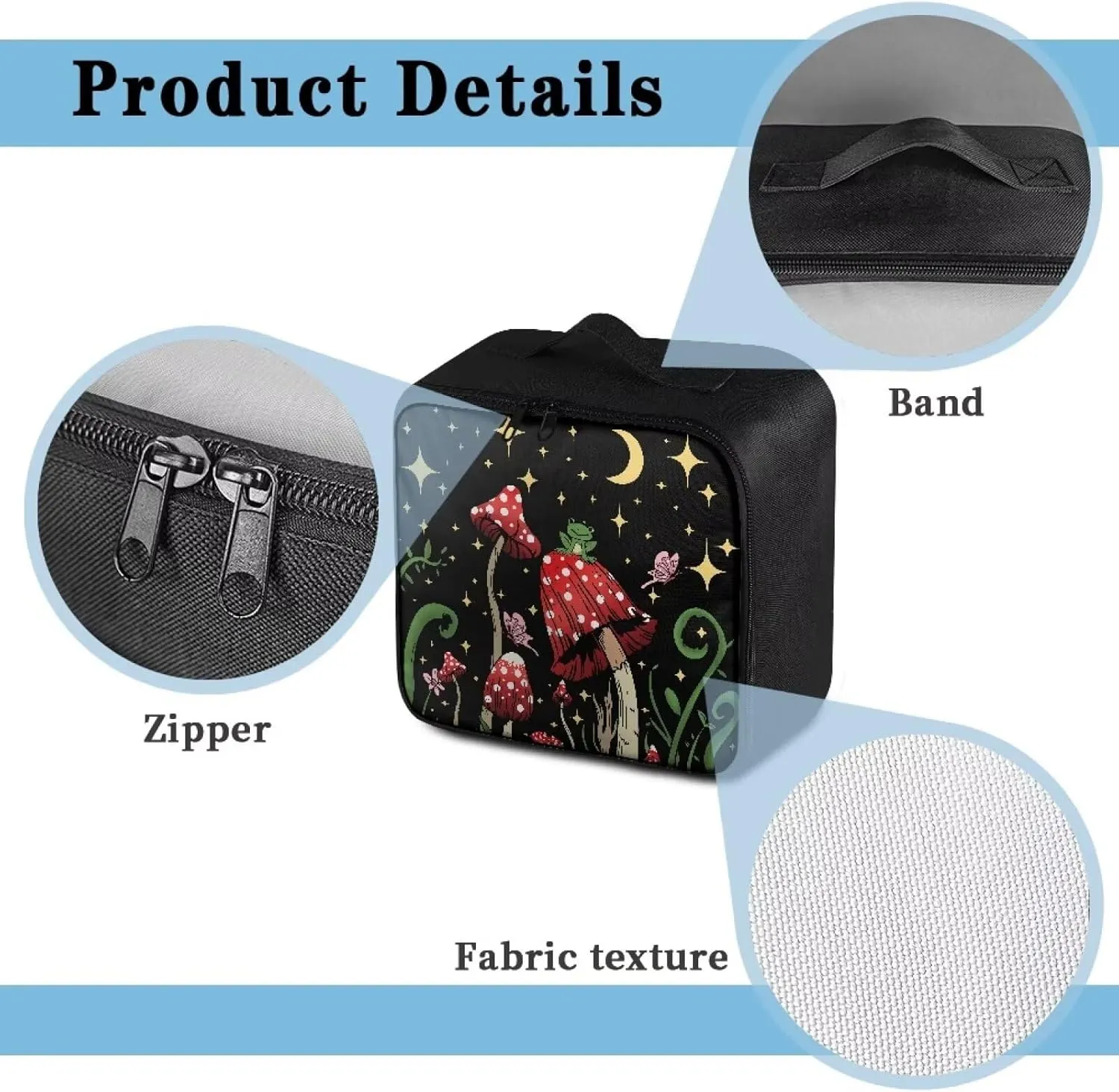 Mushroom Empty First Aid Bag Medicine Bag for Traveling Moon Stars Medium Sized Empty First Aid Bag Empty Emergency Kit Organizer Bag for Hiking, Camping, Car, School Dorm, Home