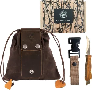 Mushroom Foraging Kit, Waxed Canvas Foraging Bag, Glove Attachment, and Stainless Steel Foraging Knife with Brush, Belt Pouch for Collecting Mushrooms, Berries and More