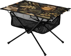Mushrooms and Leaves Portable Folding Camping Table, Compact Lightweight Beach Table with Carrying Bag for Outdoor Picnics, BBQs, Camp