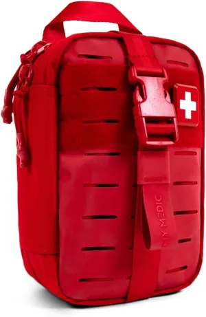 My Medic MyFak Mini Pro First Aid Kit - Small and Lightweight for Camping Hiking and Backpacking - 70 Items IFAK with Tourniquet - HSA/FSA Eligible Great for Travel - Red
