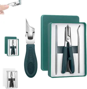 Nail Clippers, Wide Jaw, Anti-Splash Design, Long Handle Slanted Clipper for Thick & Ingrown Nails, Sharp Beveled Edge, 2025 Premium Three-Piece Collection (Green)