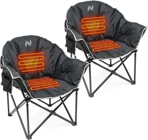 NAIZEA Heated Camping Chair, Oversized Heated Chairs with 3 Heat Levels, Portable Heated Folding Chairs, Heated Lawn Chair, Patio Lounge Chair for Sports Outdoor Travel, Battery NOT Included
