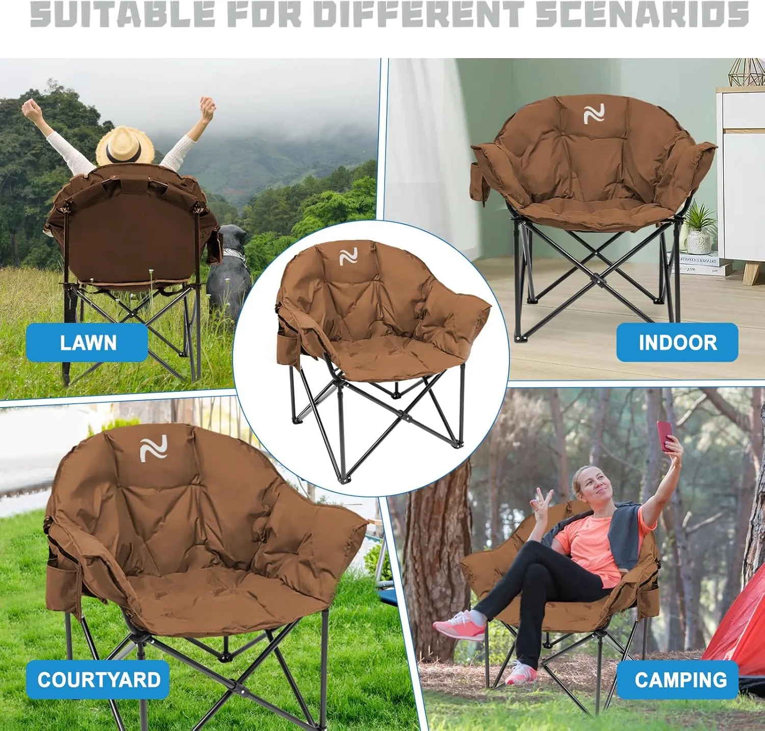 NAIZEA Heavy Duty Camping Chair - Oversized Portable Camping Chairs, Patio Lounge Chairs, Padded Outdoor Folding Chair for Sports Lawn Beach Garden Fishing