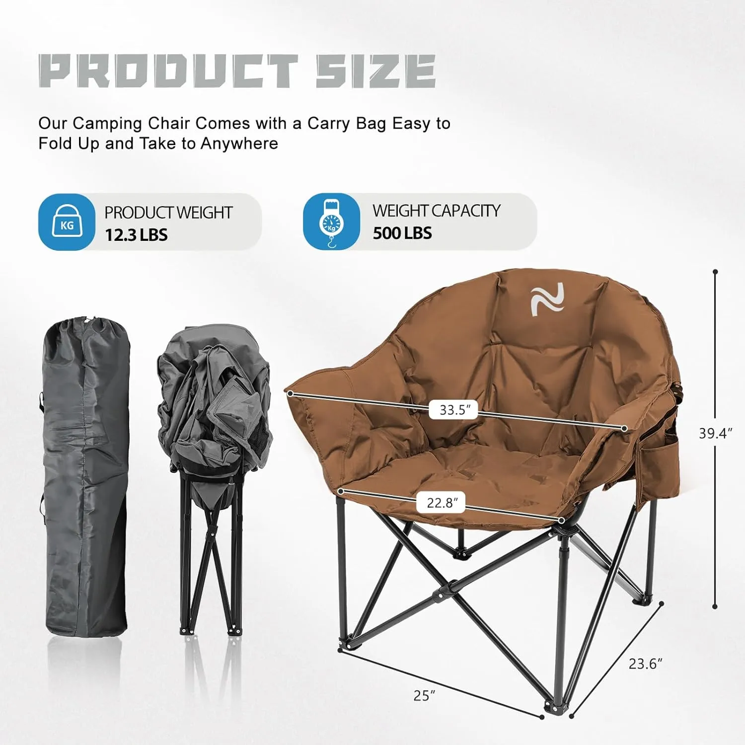 NAIZEA Heavy Duty Camping Chair - Oversized Portable Camping Chairs, Patio Lounge Chairs, Padded Outdoor Folding Chair for Sports Lawn Beach Garden Fishing