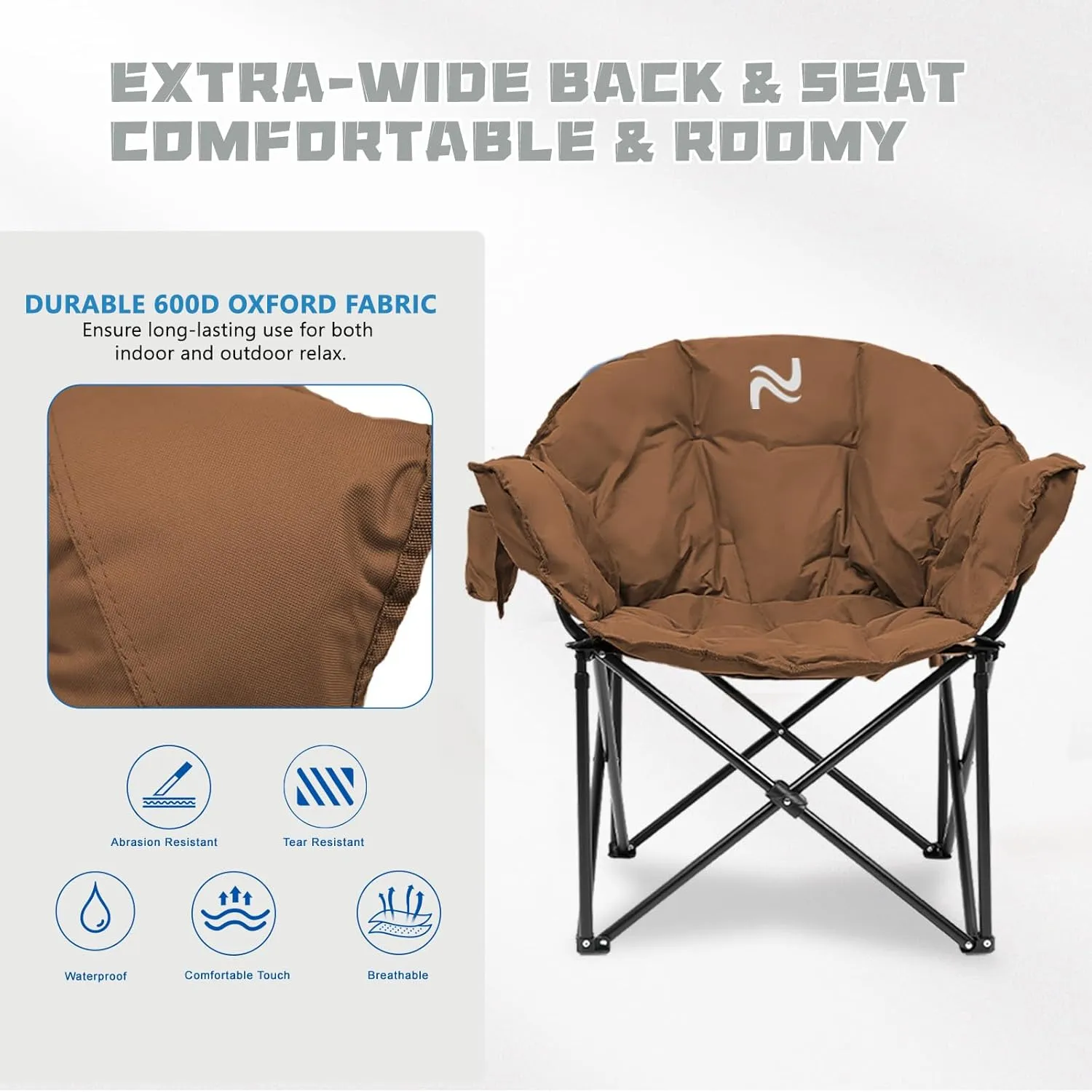 NAIZEA Heavy Duty Camping Chair - Oversized Portable Camping Chairs, Patio Lounge Chairs, Padded Outdoor Folding Chair for Sports Lawn Beach Garden Fishing