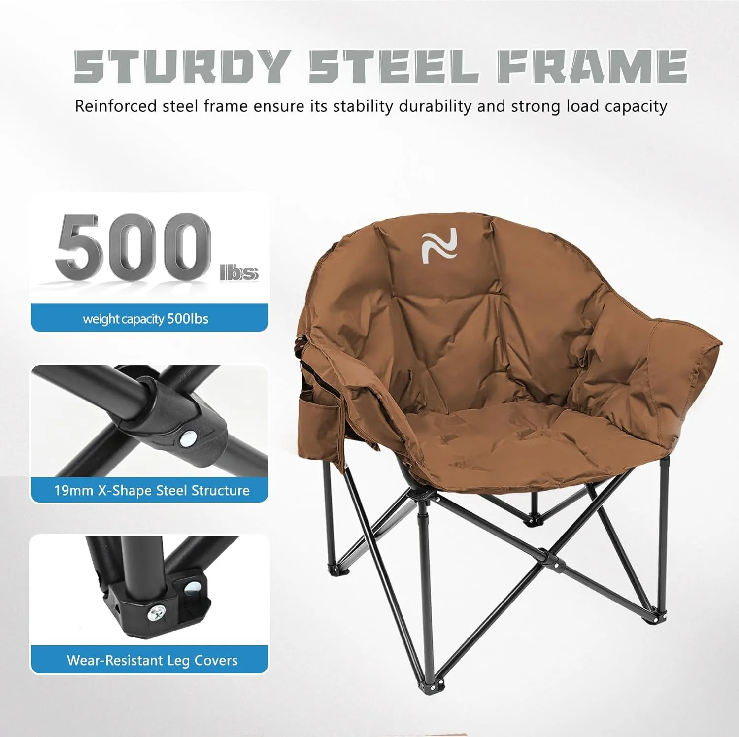 NAIZEA Heavy Duty Camping Chair - Oversized Portable Camping Chairs, Patio Lounge Chairs, Padded Outdoor Folding Chair for Sports Lawn Beach Garden Fishing