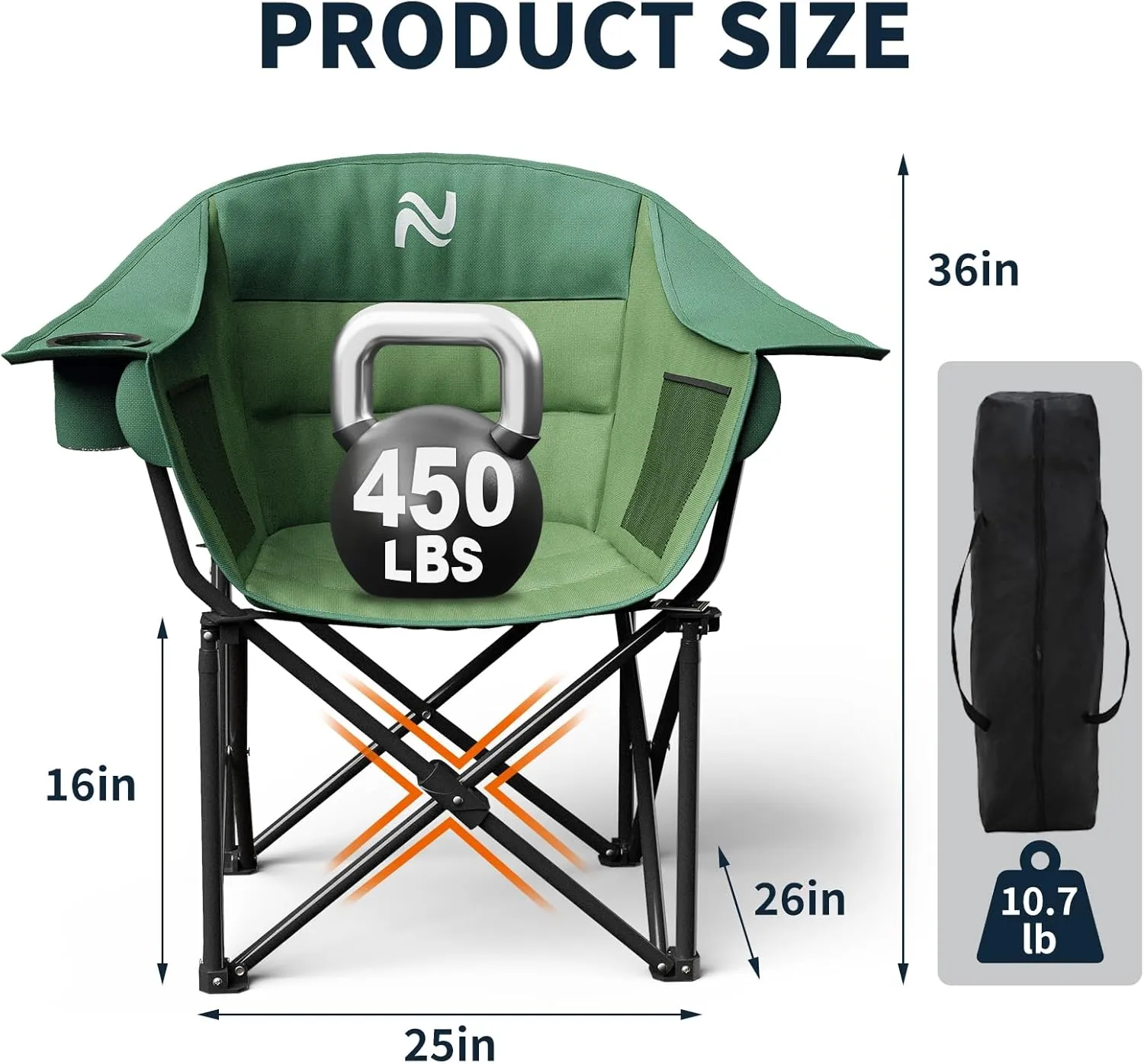 NAIZEA Oversized Padded Camping Chair, Outdoor Folding Chair, Portable Heavy Duty Arm Chairs with Side Pockets, Cup Holder for Beach, Lawn, Picnic, Fishing, Backpacking
